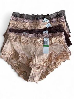 Paramour Lace-Trim Stretch Briefs in Blush, Mauve & Chocolate